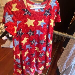LuLaRoe Red Dress with Blue and Yellow Accents
